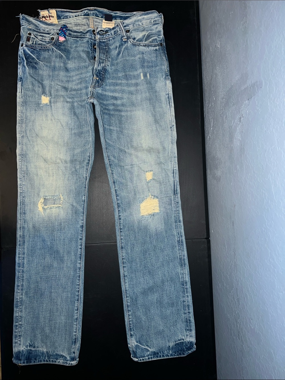 Abercrombie & Fitch Light Blue Distressed Slim Straight Jeans